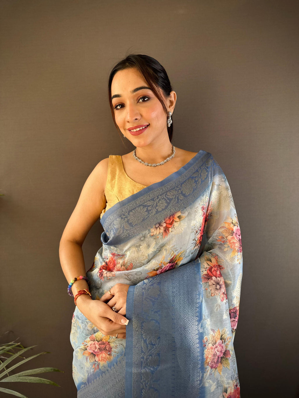 Sonakshi Women's Dark Sky Blend Silk Jacquard Woven Traditional Saree with Blouse - Distacart