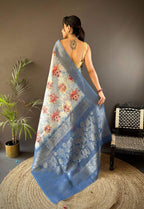 Sonakshi Women's Dark Sky Blend Silk Jacquard Woven Traditional Saree with Blouse - Distacart