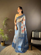 Sonakshi Women's Dark Sky Blend Silk Jacquard Woven Traditional Saree with Blouse - Distacart