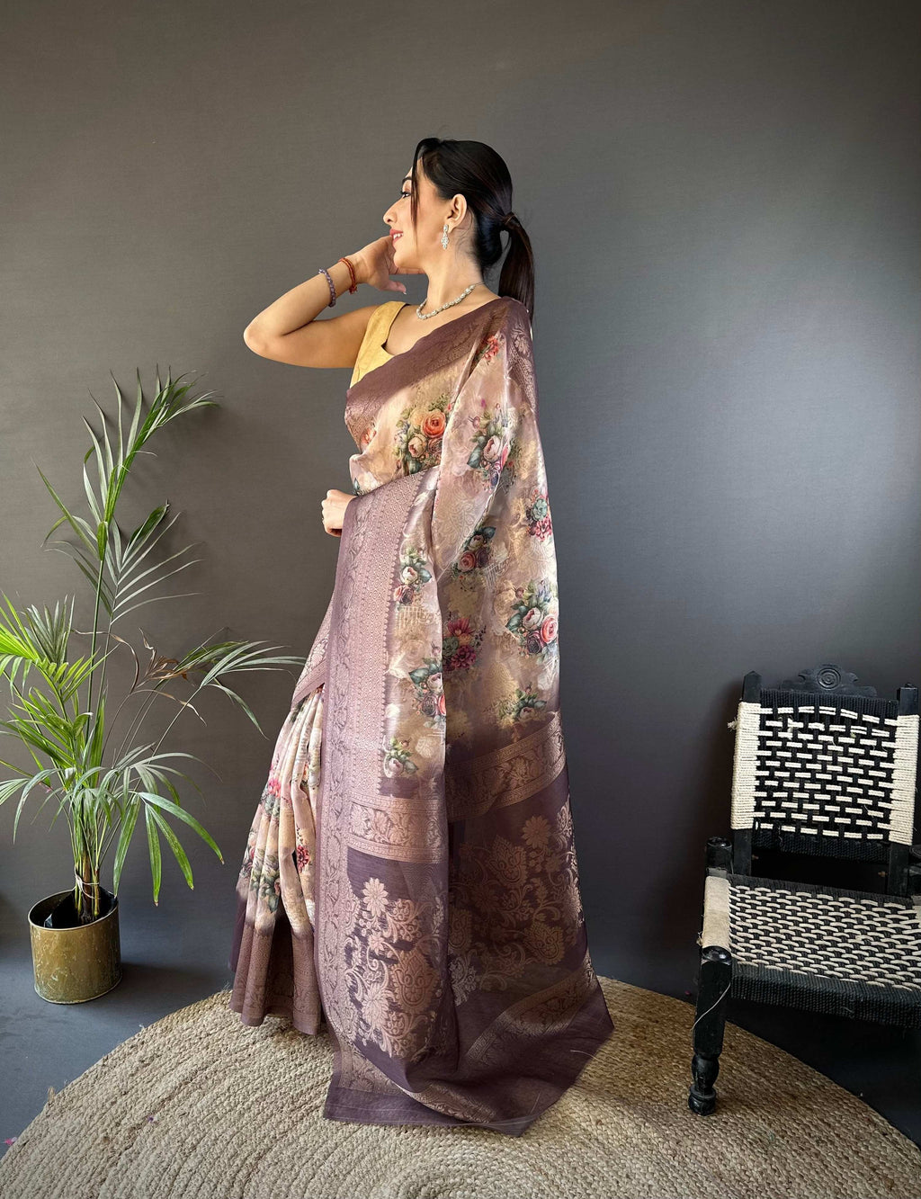 Sonakshi Women's Coffee Blend Silk Jacquard Woven Traditional Saree with Blouse - Distacart