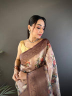 Sonakshi Women's Coffee Blend Silk Jacquard Woven Traditional Saree with Blouse - Distacart