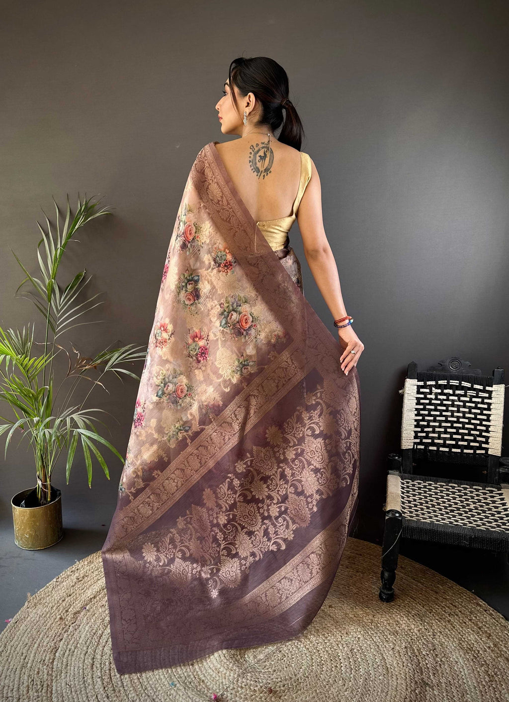 Sonakshi Women's Coffee Blend Silk Jacquard Woven Traditional Saree with Blouse - Distacart