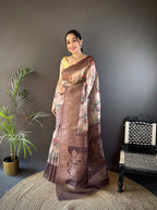 Sonakshi Women's Coffee Blend Silk Jacquard Woven Traditional Saree with Blouse - Distacart