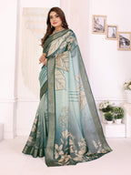 Sonakshi Women's Seagreen Mulberry Silk With Digital Prints Saree with Blouse - Distacart