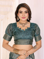 Sonakshi Women's Seagreen Mulberry Silk With Digital Prints Saree with Blouse - Distacart