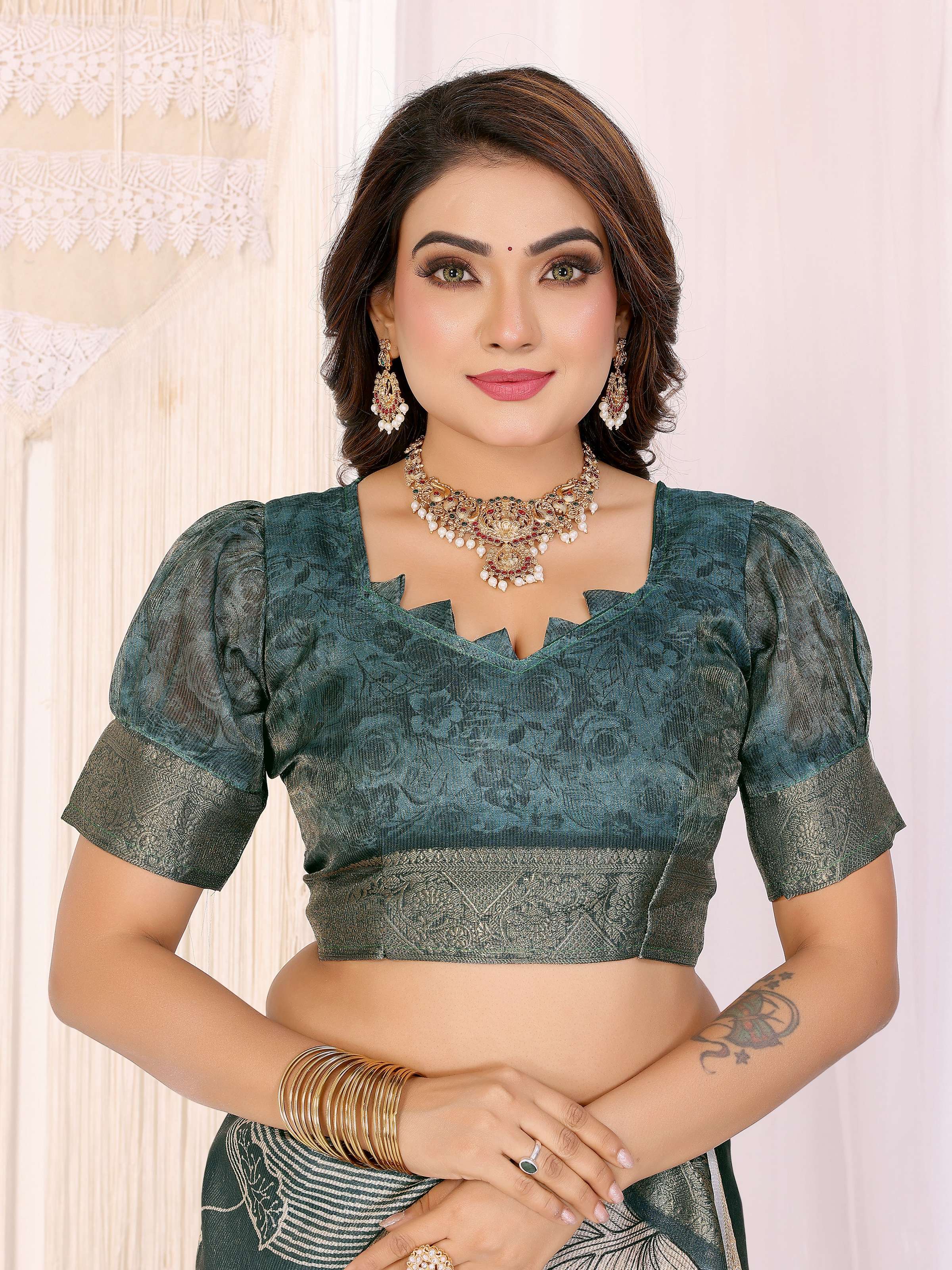 Sonakshi Women's Seagreen Mulberry Silk With Digital Prints Saree with Blouse - Distacart