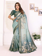 Sonakshi Women's Seagreen Mulberry Silk With Digital Prints Saree with Blouse - Distacart