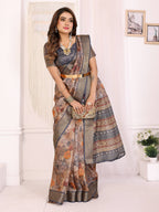 Sonakshi Women's Tamba Mulberry Silk With Digital Prints Saree with Blouse - Distacart