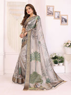 Sonakshi Women's Silver Mulberry Silk With Digital Prints Saree with Blouse - Distacart