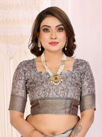 Sonakshi Women's Silver Mulberry Silk With Digital Prints Saree with Blouse - Distacart