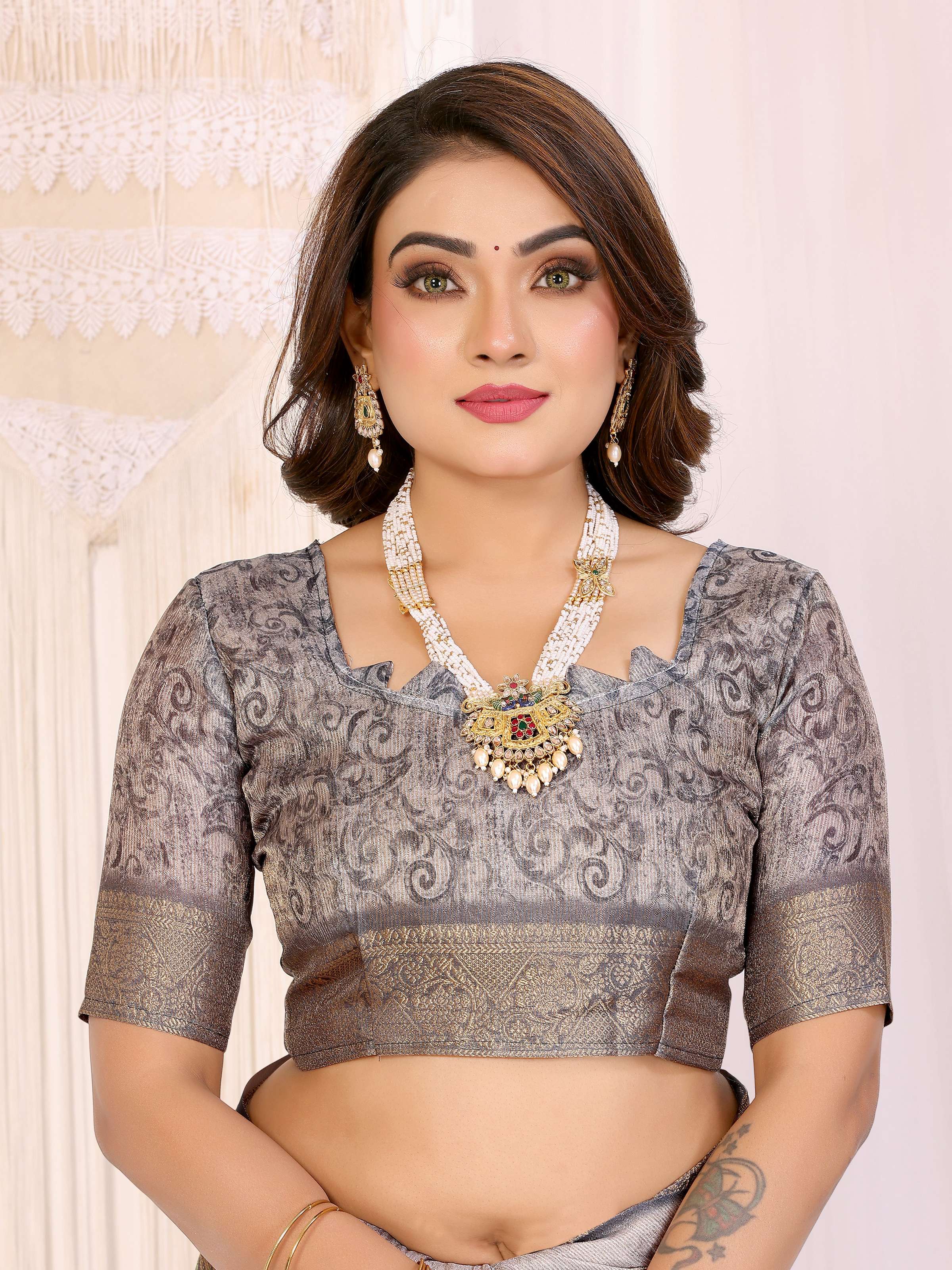 Sonakshi Women's Silver Mulberry Silk With Digital Prints Saree with Blouse - Distacart