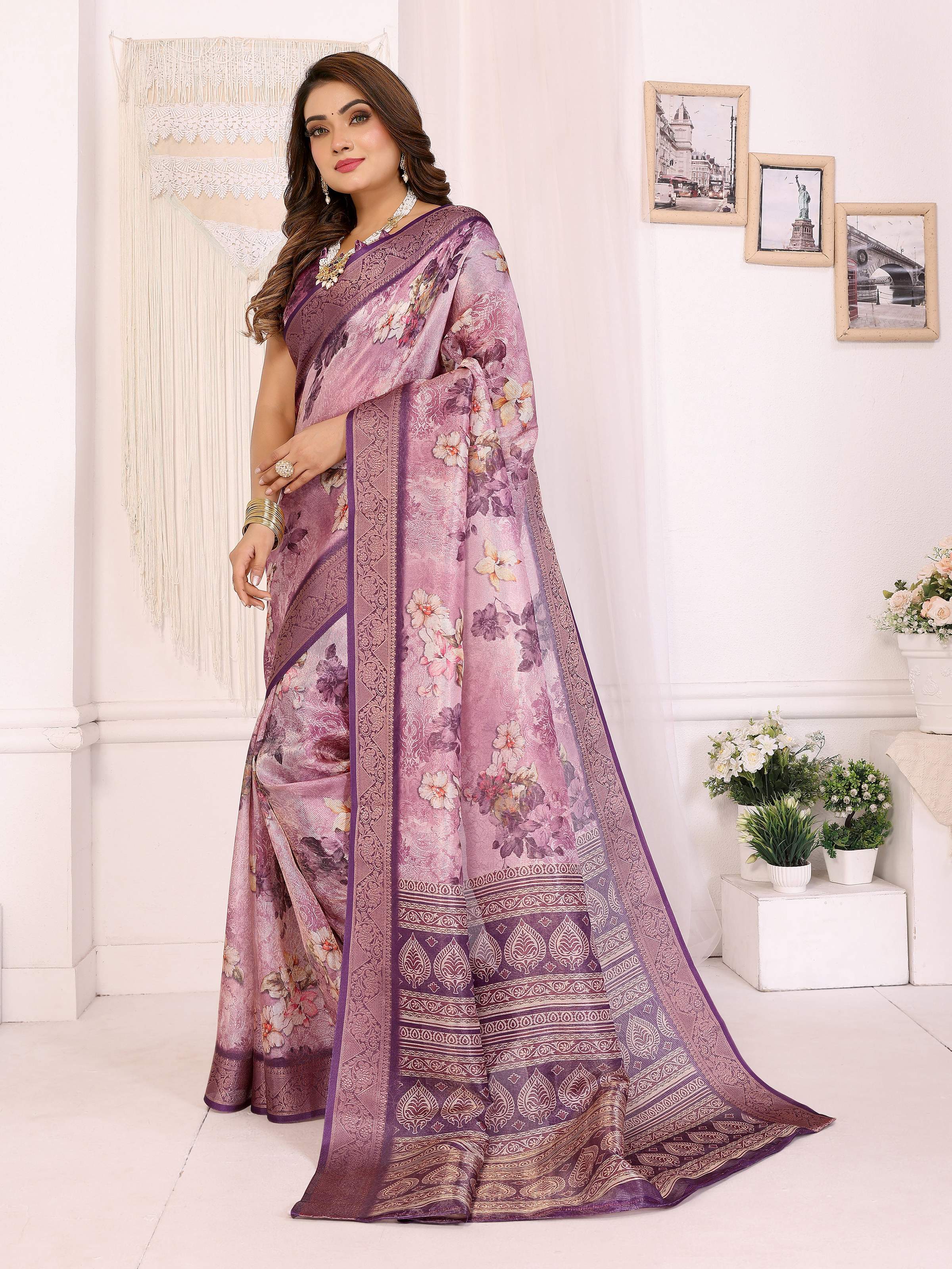 Sonakshi Women's Jamli Mulberry Silk With Digital Prints Saree with Blouse - Distacart
