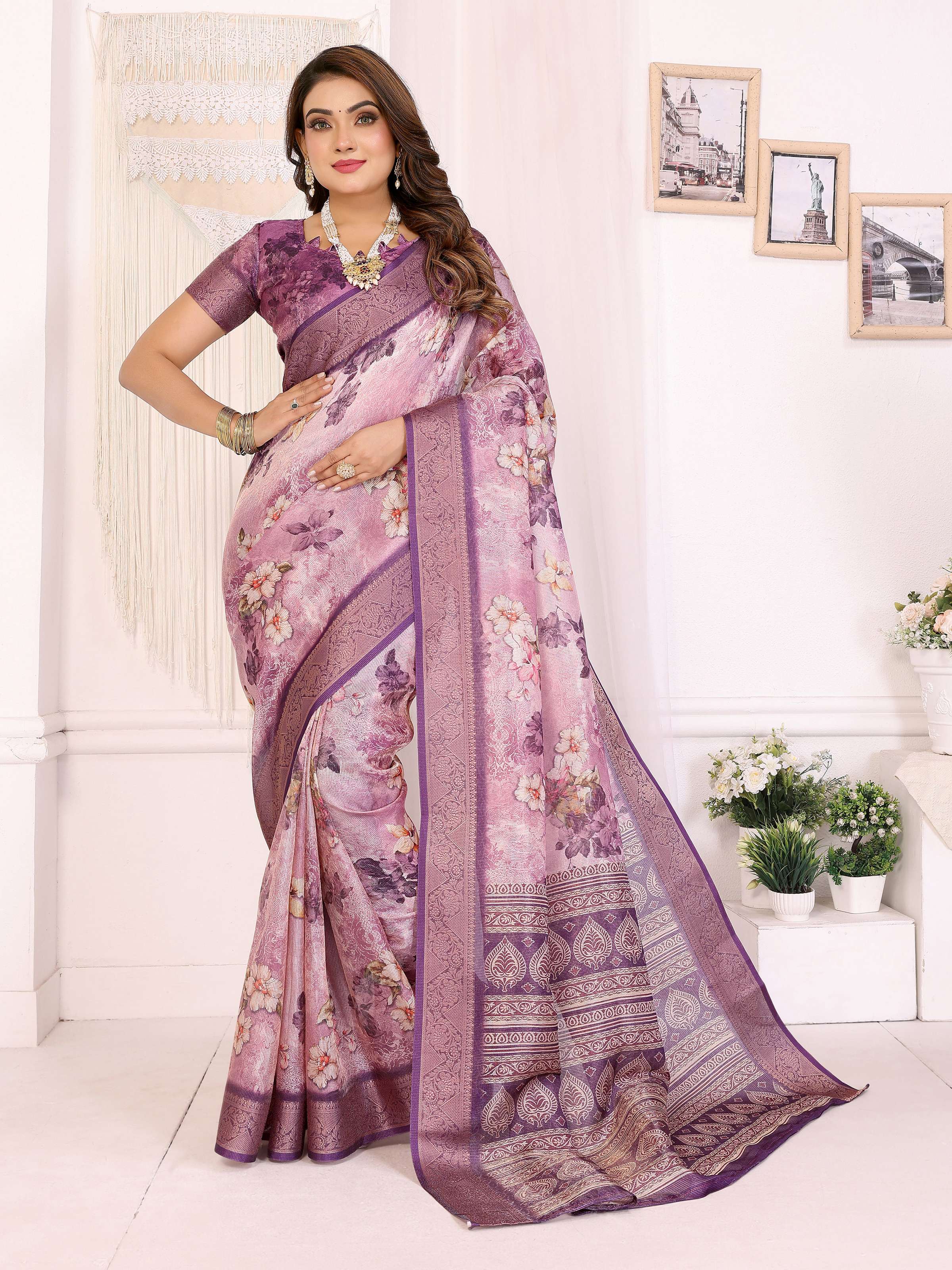 Sonakshi Women's Jamli Mulberry Silk With Digital Prints Saree with Blouse - Distacart