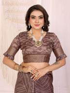 Sonakshi Women's Coffee Mulberry Silk With Digital Prints Saree with Blouse - Distacart