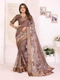 Sonakshi Women's Coffee Mulberry Silk With Digital Prints Saree with Blouse - Distacart