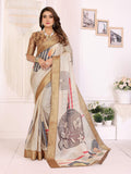 Sonakshi Women's White Mulberry Silk With Digital Prints Saree with Blouse - Distacart
