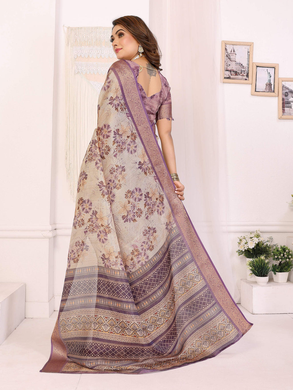 Sonakshi Women's Purple Mulberry Silk With Digital Prints Saree with Blouse - Distacart
