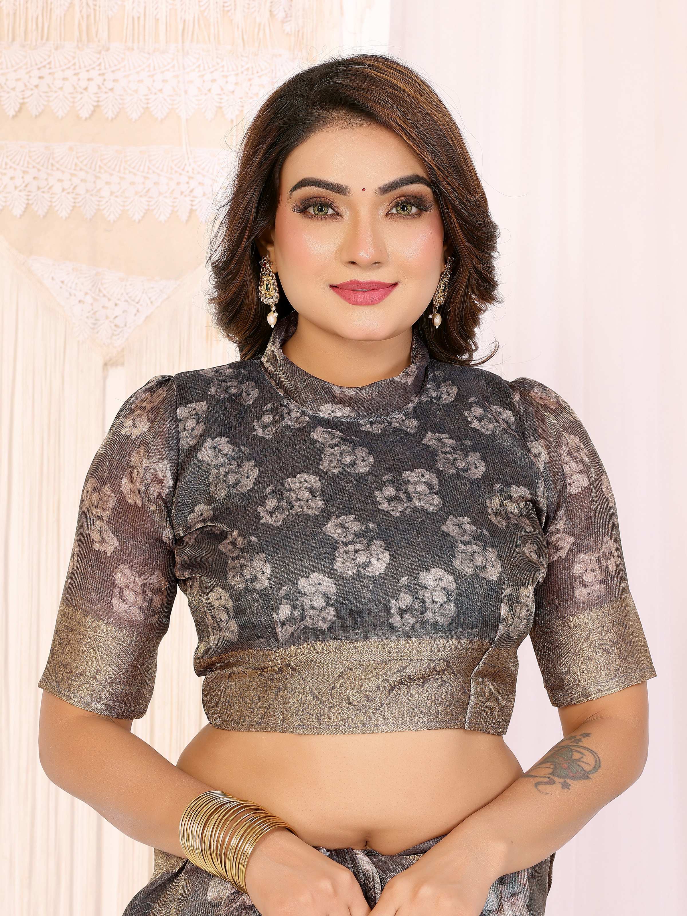 Sonakshi Women's Grey Mulberry Silk With Digital Prints Saree with Blouse - Distacart