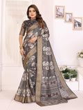 Sonakshi Women's Grey Mulberry Silk With Digital Prints Saree with Blouse - Distacart