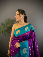 Sonakshi Women's Jamli Banarasi Silk Zari Weaving Saree with Blouse - Distacart