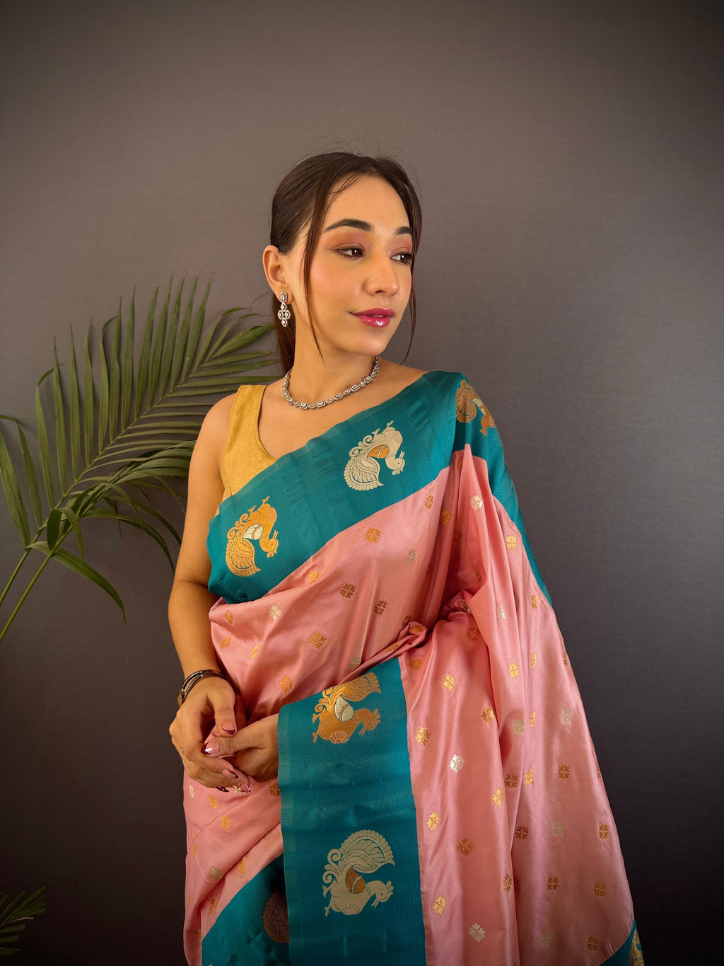 Sonakshi Women's Peach Banarasi Silk Zari Weaving Saree with Blouse - Distacart