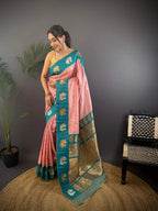 Sonakshi Women's Peach Banarasi Silk Zari Weaving Saree with Blouse - Distacart