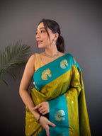 Sonakshi Women's Mehendi Banarasi Silk Zari Weaving Saree with Blouse - Distacart