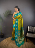 Sonakshi Women's Mehendi Banarasi Silk Zari Weaving Saree with Blouse - Distacart