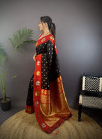 Sonakshi Women's Black Banarasi Silk Zari Weaving Saree with Blouse - Distacart