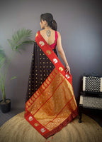 Sonakshi Women's Black Banarasi Silk Zari Weaving Saree with Blouse - Distacart