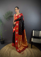 Sonakshi Women's Black Banarasi Silk Zari Weaving Saree with Blouse - Distacart