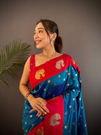 Sonakshi Women's Morepeach Banarasi Silk Zari Weaving Saree with Blouse - Distacart