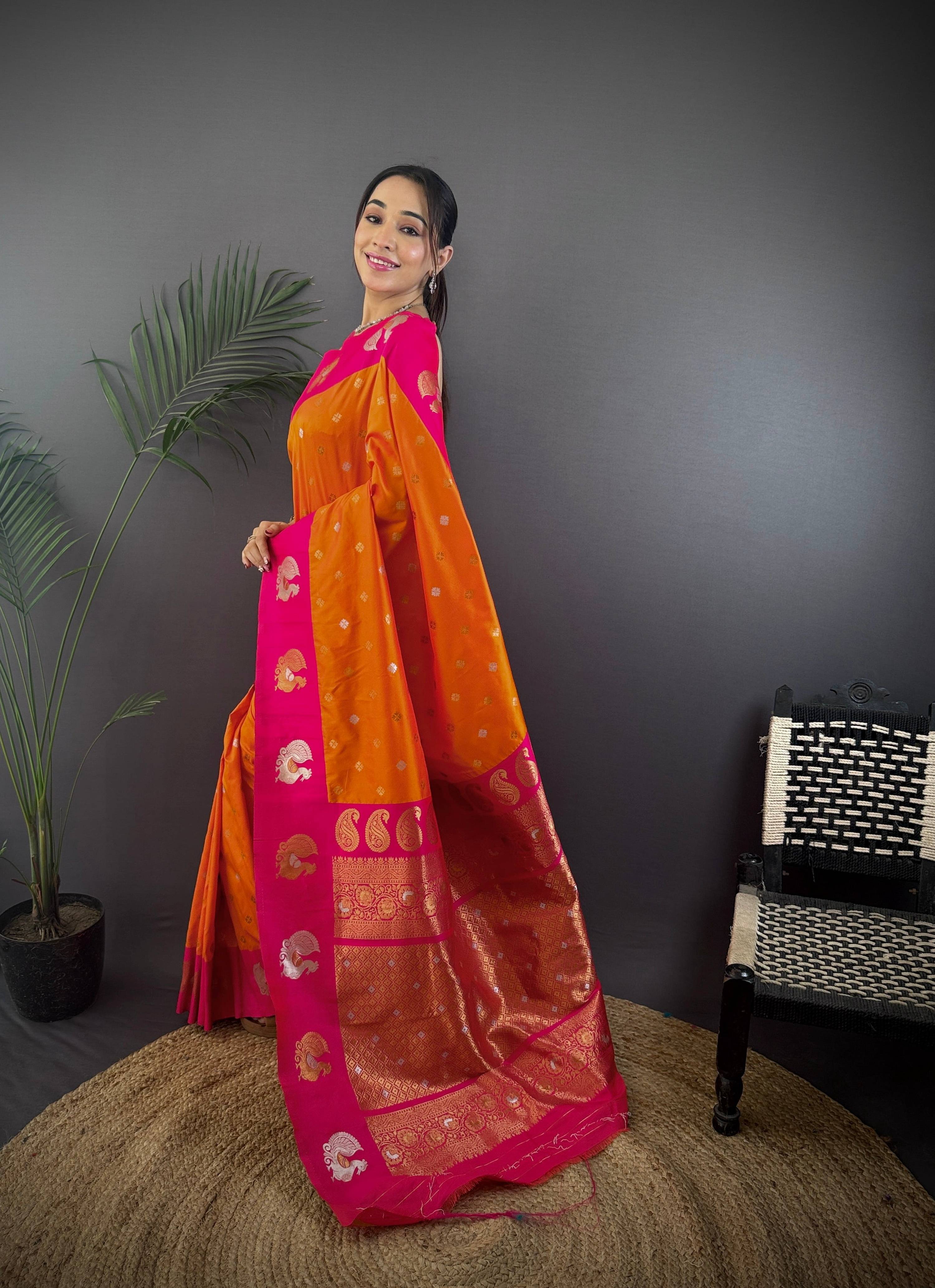 Sonakshi Women's Fenta Banarasi Silk Zari Weaving Saree with Blouse - Distacart