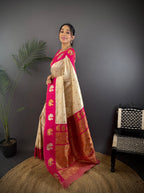 Sonakshi Women's White Banarasi Silk Zari Weaving Saree with Blouse - Distacart