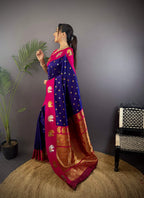 Sonakshi Women's Blue Banarasi Silk Zari Weaving Saree with Blouse - Distacart