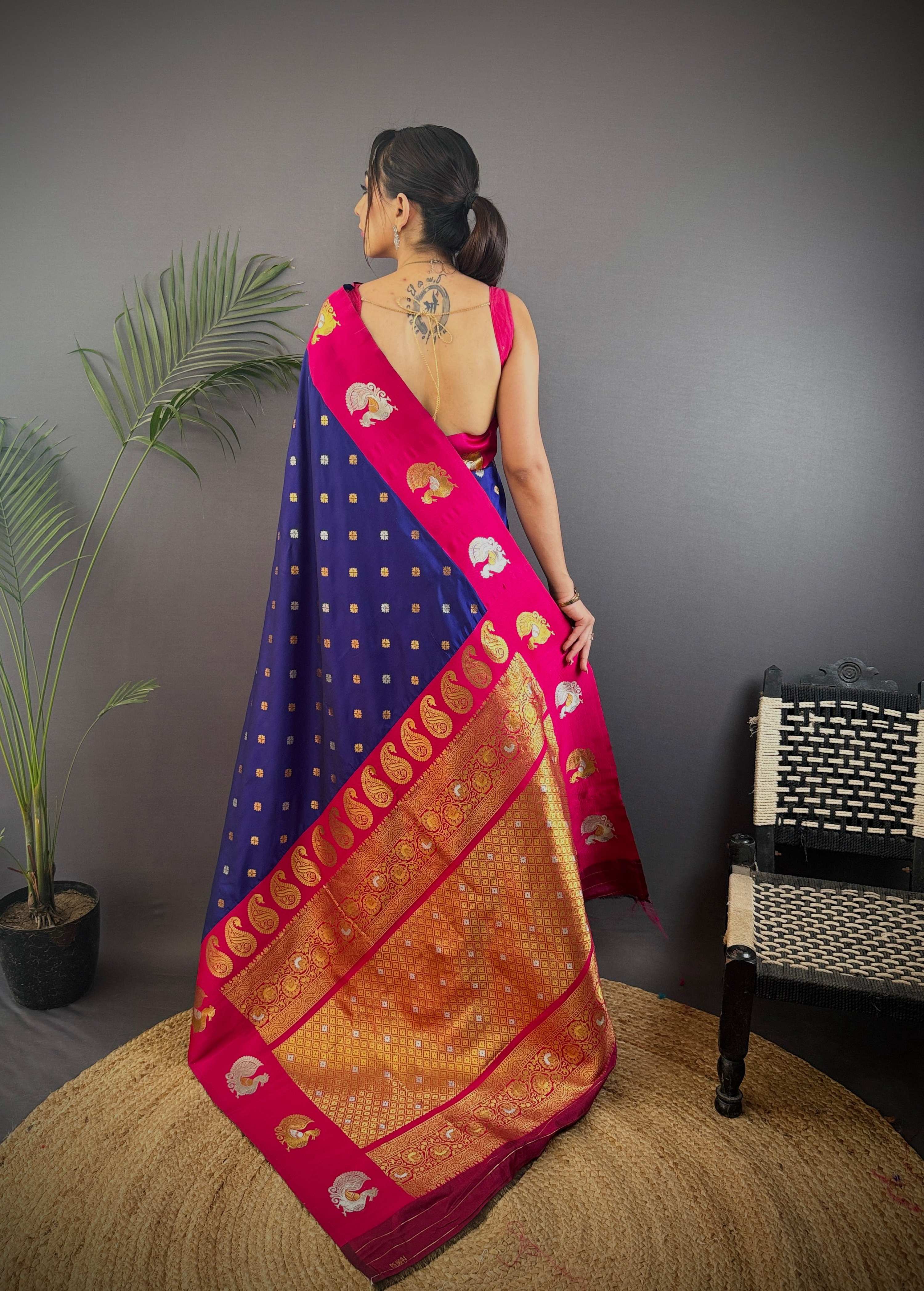 Sonakshi Women's Blue Banarasi Silk Zari Weaving Saree with Blouse - Distacart