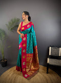 Sonakshi Women's Seagreen Banarasi Silk Zari Weaving Saree with Blouse - Distacart