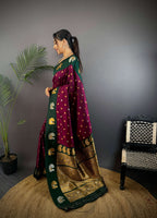 Sonakshi Women's Wine Banarasi Silk Zari Weaving Saree with Blouse - Distacart