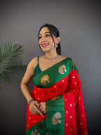 Sonakshi Women's Red Banarasi Silk Zari Weaving Saree with Blouse - Distacart
