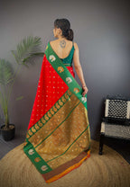 Sonakshi Women's Red Banarasi Silk Zari Weaving Saree with Blouse - Distacart