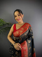 Sonakshi Women's Black Banarasi Silk Zari Weaving Saree with Blouse - Distacart