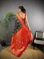 Sonakshi Women's Black Banarasi Silk Zari Weaving Saree with Blouse - Distacart
