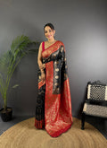 Sonakshi Women's Black Banarasi Silk Zari Weaving Saree with Blouse - Distacart