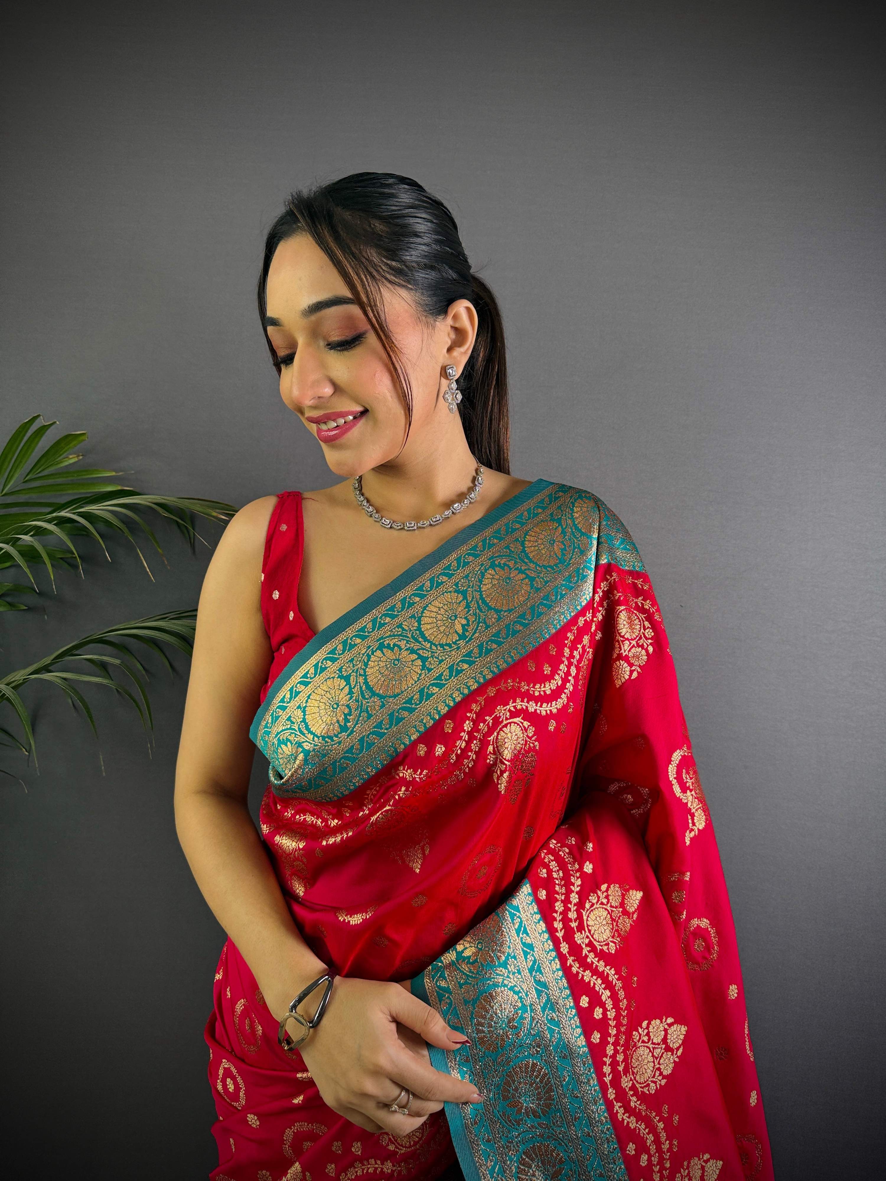 Sonakshi Women's Maharani Banarasi Silk Zari Weaving Saree with Blouse - Distacart