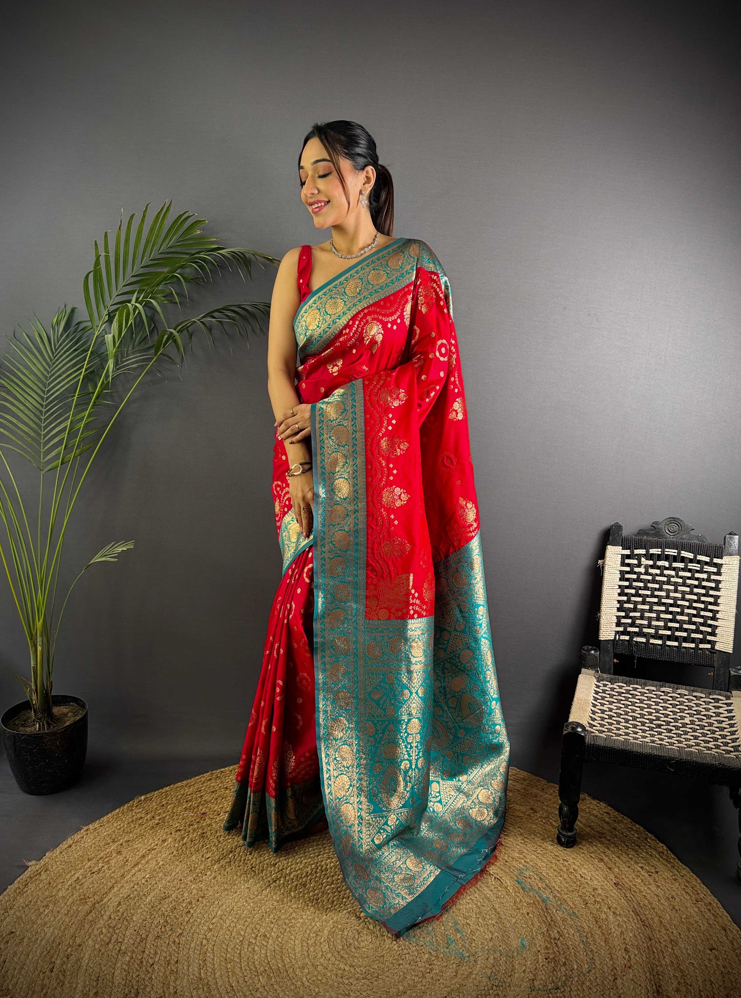 Sonakshi Women's Maharani Banarasi Silk Zari Weaving Saree with Blouse - Distacart