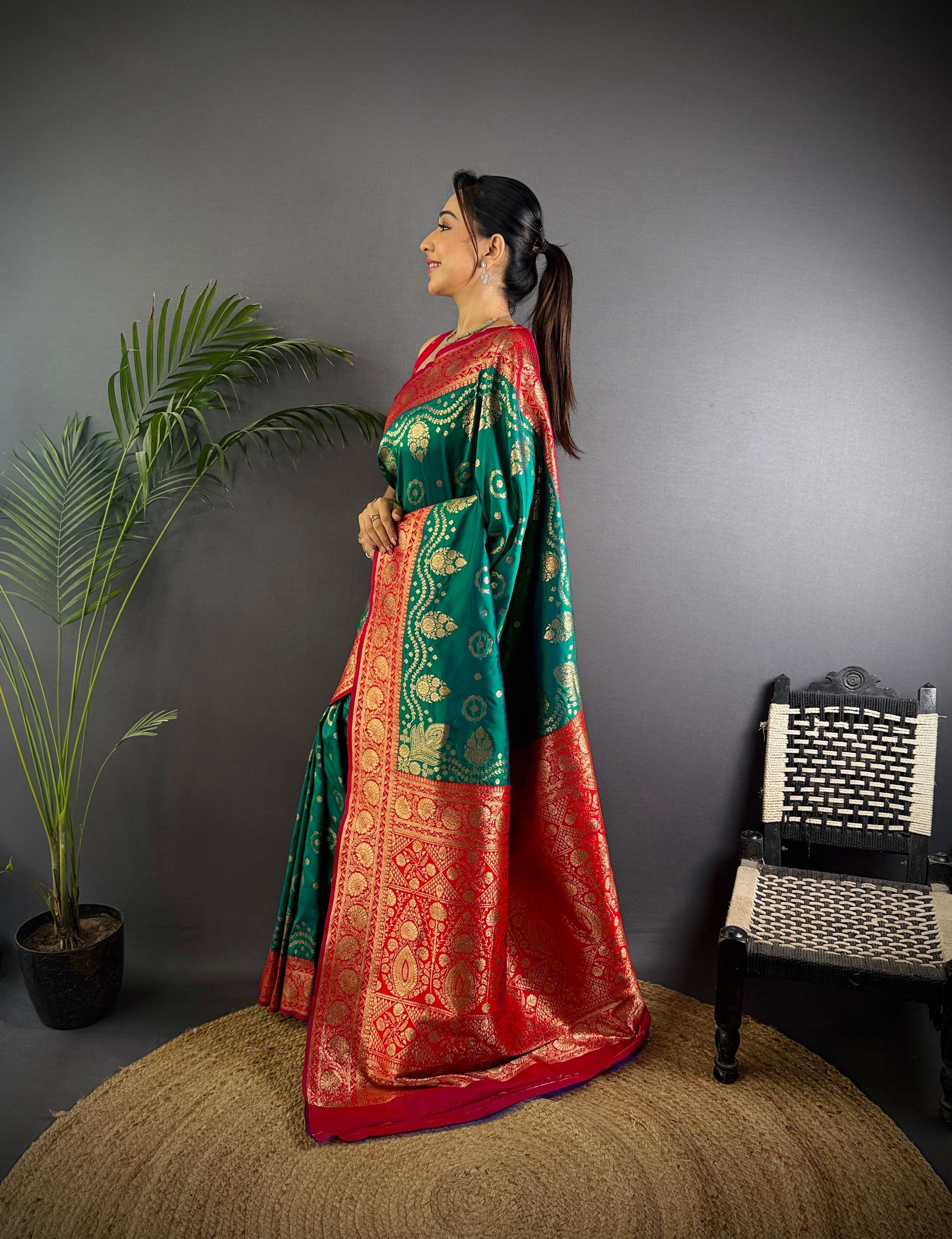 Sonakshi Women's Seagreen Banarasi Silk Zari Weaving Saree with Blouse - Distacart