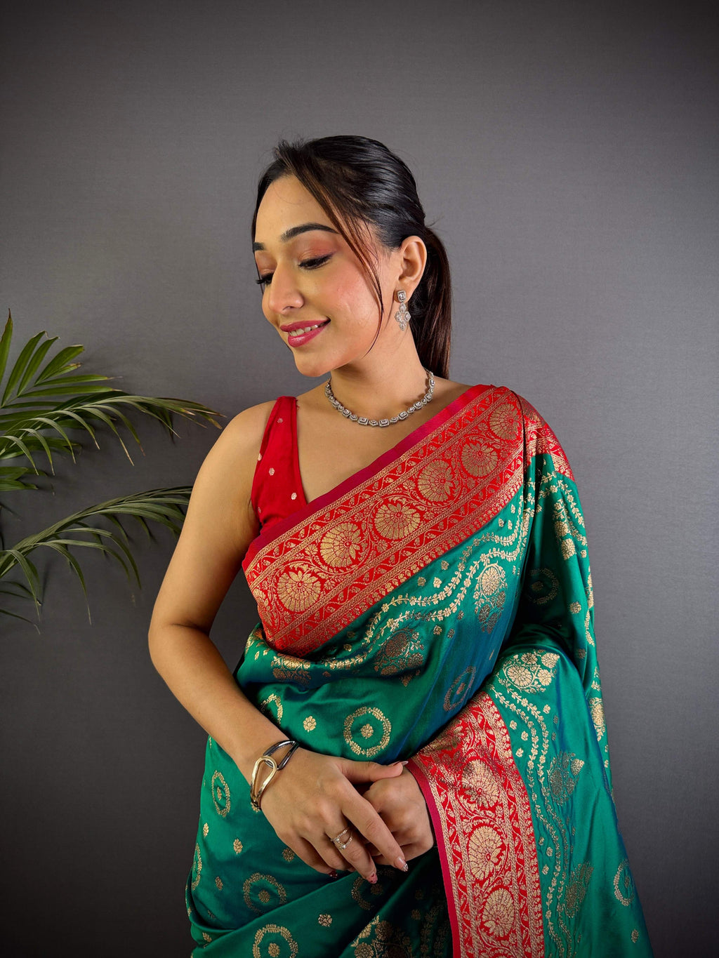 Sonakshi Women's Seagreen Banarasi Silk Zari Weaving Saree with Blouse - Distacart