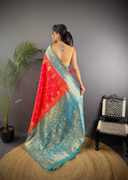 Sonakshi Women's Gajri Banarasi Silk Zari Weaving Saree with Blouse - Distacart