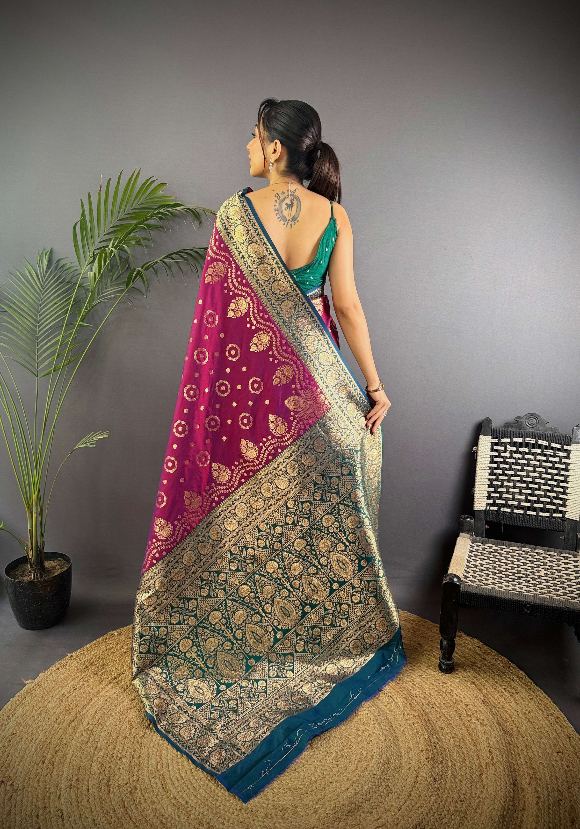 Sonakshi Women's Wine Banarasi Silk Zari Weaving Saree with Blouse - Distacart