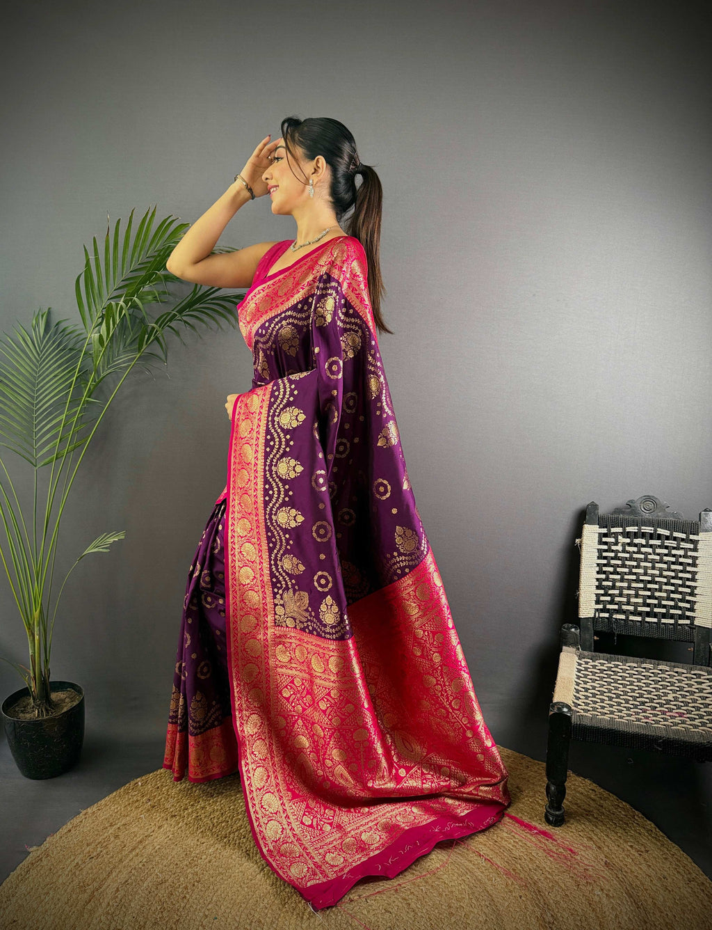 Sonakshi Women's Jamli Banarasi Silk Zari Weaving Saree with Blouse - Distacart